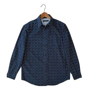 BEN Sherman Mens Button Down Long Sleeve Dress Shirt Blue Cotton Floral Print